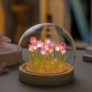 Diy hecho a mano tulipán lámpara de mesa de <span class=keywords><strong>cristal</strong></span> luz de noche personalización bola de <span class=keywords><strong>cristal</strong></span> flor tulipanes Led luz de noche - Product Image 6