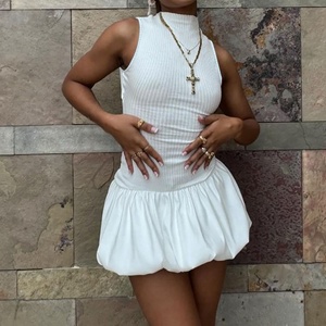 夏季新款时尚拼接无袖河豚连衣裙性感露背实心街装连衣裙 - Product Image 3