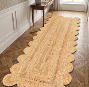 Boho Coastal <b>Jute</b> <b>Runner</b> <b>Rug</b> | Handmade Scalloped Border Floor Mat for Farmhouse Hallway Entryway Living Room Home Decor - Product Image 1