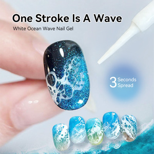 BORN PRETTY Pintura líquida de acuarela blanca de secado al aire para decoración de <span class=keywords><strong>uñas</strong></span>, gel efecto blooming para efecto de espuma de olas oceánicas, pincel delineador fino - Product Image 5