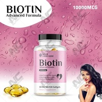 Complément alimentaire de santé GMP de haute qualité OEM, biotine en capsules molles de 10 000 mcg, marque privée, pour la croissance des cheveux et des ongles, l'éclat de la peau chez l'adulte