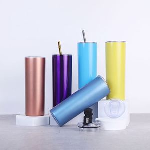 20oz 30oz Skinny White Straight Sublimation Blanks Stainless Steel Tumblers With Straws - Product Image 1