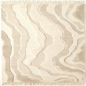 Tapis moderne abstrait rectangulaire beige en laine et polyester tufté avec envers antidérapant en caoutchouc pour salon - Product Image 1