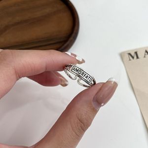 Retro S925 Sterling Silver Open Letter <b>Ring</b> For Women Fashionable Jewelry Gift <b>Adjustable</b> <b>Size</b> - Product Image 4
