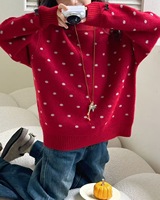 Pull en tricot pour filles de style coréen 2026, gris marine, rouge à pois, 2-9 ans