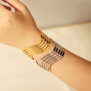 2024 в стиле Инс минималистичные Многослойные браслеты с полыми волнами 18 карат позолоченные наручные браслеты для женщин модные украшения