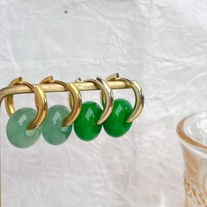 Jialin Gioielli di giada con 18k placcato oro pietre Naturali giada cinese orecchini a cerchio verde viola giada orecchino di fascino delle donne gioielli - Product Image 5