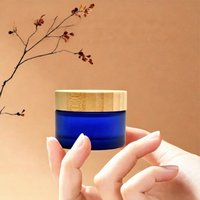 Nouveau produit, beurre corporel naturel, contenant cosmétique, pot en verre bleu, 30 ml, 50 ml, 100 ml, couvercle en bambou givré, pots en verre personnalisés