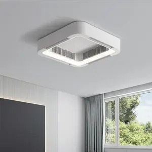 Modern Simple Ceiling Lamp without Vane Blade Less Ceiling Box Fan Remote Control Square Bladeless Ceiling Fan LED