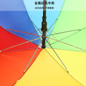Parapluie droit 8 baleines arc-en-ciel avec poignée en plastique et capuchon antidérapant, idéal pour l'extérieur, protection soleil et pluie, ouverture manuelle - Product Image 2