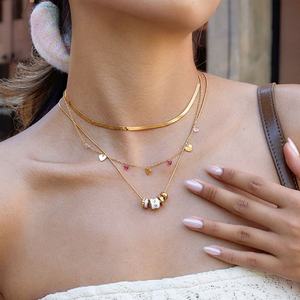 Collier de bureau étanche, inaltérable, long, en acier inoxydable plaqué or 18 carats, de haute qualité, avec zircon, pour femme - Product Image 2