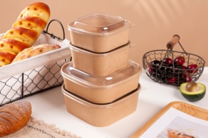 Boîte d'emballage carrée <span class=keywords><strong>en</strong></span> papier kraft blanc jetable pour fast-food à emporter pour le déjeuner bols à salade bols à assiettes <span class=keywords><strong>en</strong></span> papier écologiques - Product Image 5