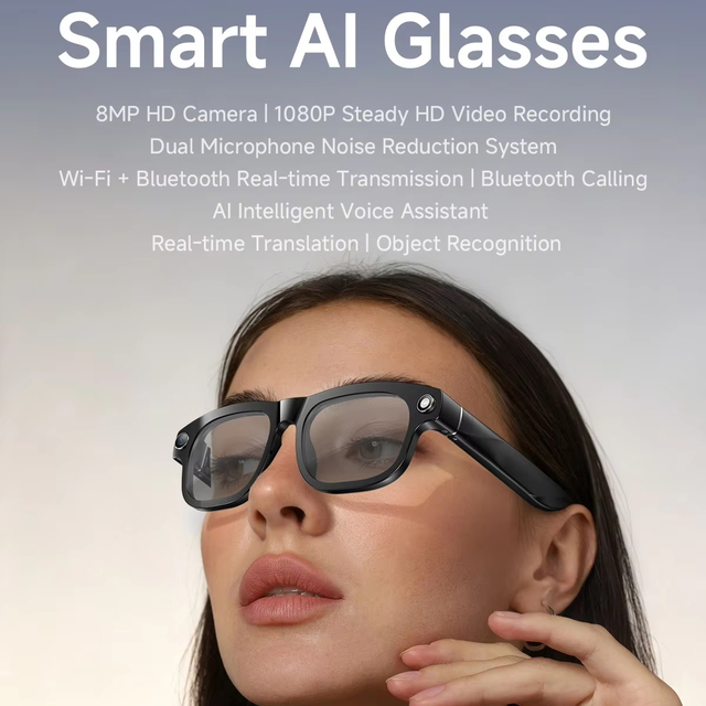 Mgitec Smart AI Glasses 8MP HD Camera Video Recording WIFI Transmission Real-time Translation Touch Control Music Player IPX-5