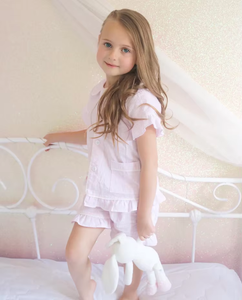 Set Pigiama Primaverile Estivo per Bambini in Seersucker con Bottoni e Volant Personalizzato Manica Lunga per Ragazze Set Pigiama Pasquale - Product Image 4