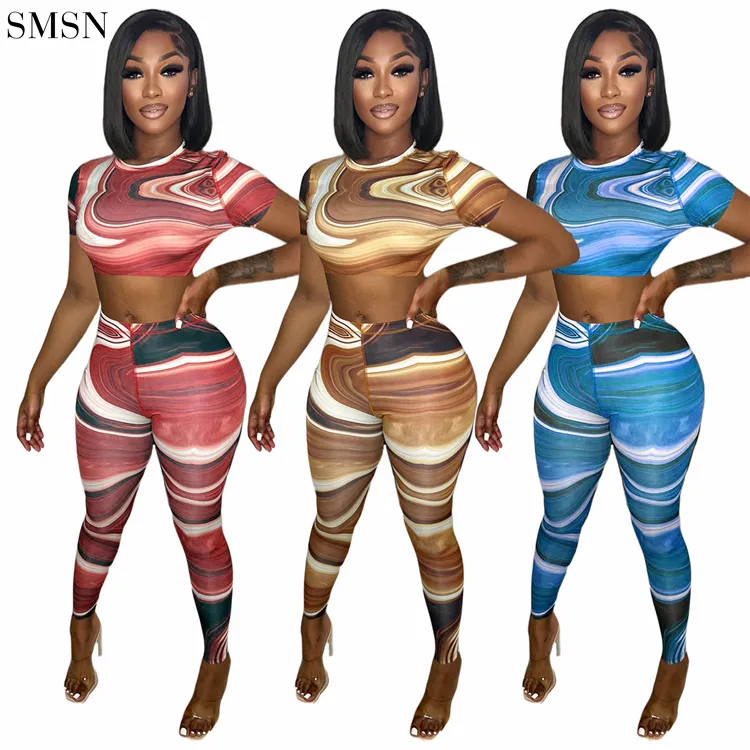 Outfits New Spring Sweatsuit Printed Short Sleeves Designer Set 2 Piece Outfit Womens Two Piece Pants Set