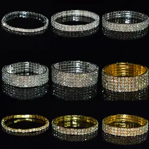 2023 Trendy Luxury Bling Bling Crystal Rhinestone Tennis Stretch Adjustable Queen Bracelets for Party Wedding Bride Jewelry