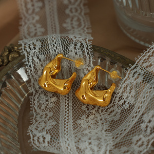 Irregular Gold Plated <b>Titanium</b> Steel <b>Stud</b> Earrings For Women Geometric Design Fashion Jewelry EH32 - Product Image 1