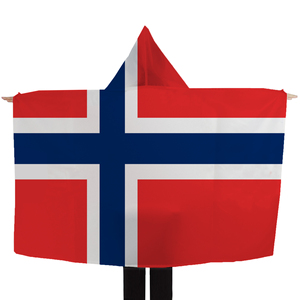 Cape à capuche Norvège avec <span class=keywords><strong>drapeau</strong></span> 3x5 pieds en polyester 100D – Équipement pour supporters de football – Bannière de la Fête Nationale Norvégienne - Product Image 1