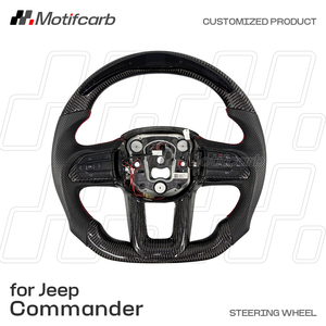 Volant en fibre de carbone personnalisé avec LED et indicateur de régime, avec poignées en cuir noir pour Jeep Commander Compass Trail 2021-2026 - Product Image 2