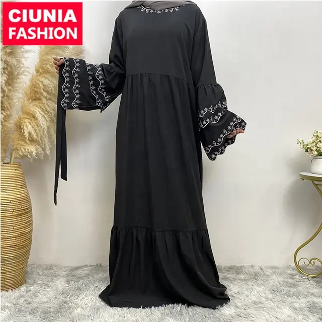 Robe longue noire à manches longues, vêtements islamiques, robe de prière musulmane pour femmes, collection abaya, dubaï, 6110 #