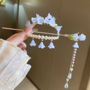 Pasador de Pelo Vintage Chino Tradicional de Acrílico con Flor Morada, Borla Clásica, Elegante para Mujer, Accesorios para el Cabello Hanfu - Product Image 4