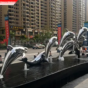 Nuevo tipo personalizado escultura de acero inoxidable arte decoración al aire libre estatua de sirena estatua de delfín de acero inoxidable para la venta