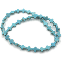 Pendentif Croix en Howlite 8x10mm avec Perles Turquoises, Pierre Turquoise, Pierre Howlite