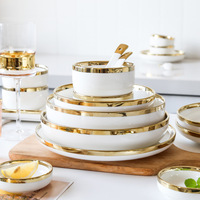 Service de table en céramique de style européen, luxe léger, incrustations dorées, pour la maison et l'hôtellerie, ensemble de bols et d'assiettes, vaisselle