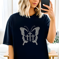Transfert thermocollant en strass motif papillon chrétien pour T-shirt, vente en gros usine