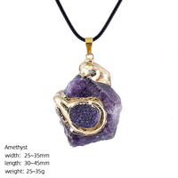 Grand collier pendentif en cristal brut, pierre naturelle irrégulière martelée dorée, style vintage, vente en gros