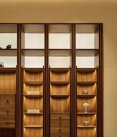 Armoire de rangement de style chinois moderne, cadre en bois foncé, portes en verre, éclairage dissimulé, convient pour le salon ou l'hôtel