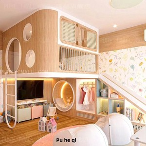 Cama litera minimalista de madera maciza con tobogán de madera para jóvenes, estilo Hong Kong, cama superior con área de juegos inferior, personalizada - Product Image 1