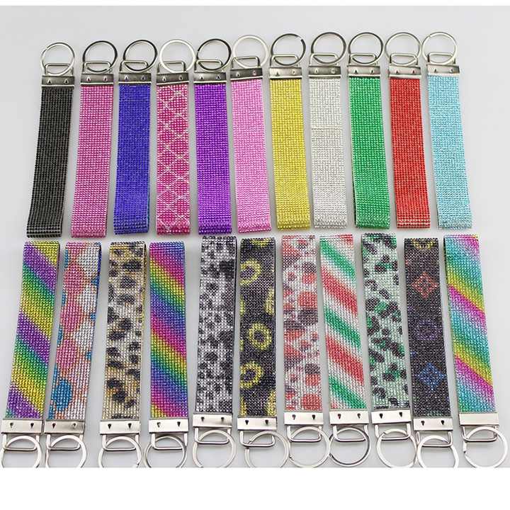 Women Bling Glitter Pu Leather Wrist Strap Keychain Self Defense