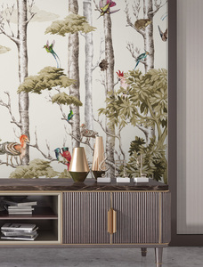 Carta da Parati per Bambini con Foresta e Uccelli Vintage, Murale Botanico e Faunistico per Suite di Hotel di Lusso, Camere da Letto per Bambini e Studi - Product Image 1
