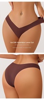 Culotte string invisible tricotée taille basse sans couture avec doublure en coton, culotte jetable en soie glacée pour femme, usage quotidien