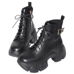 Botas de plataforma con suela de goma para mujer, tacón grueso de 8.5 cm, estilo urbano y combativo - Product Image 3
