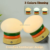 Cadeau créatif Veilleuse à hamburger LED rechargeable par USB Lampe de chevet 3 couleurs à gradation tactile pour chambre d'enfant