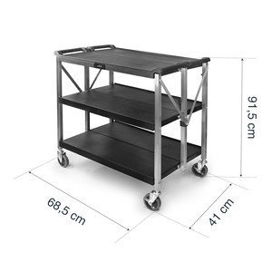 Carrello Pieghevole a 3 Ripiani con Telaio in Metallo Nero e Ruote per Stoccaggio e Trasporto - Product Image 2