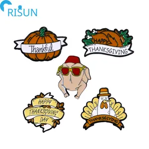 Fabricação Thanksgiving Turquia Esmalte Pin Logotipo Personalizável Cartoon Festivo Feliz Grato Frango Esmalte Lapela Pin Badge