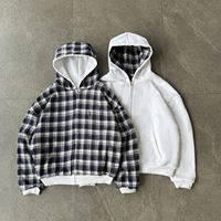 Sweat-shirt à capuche réversible personnalisé pour homme, style streetwear à carreaux, fabricant OEM