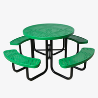 Grande table de pique-nique ronde en métal commerciale d'extérieur, ensemble de meubles de jardin, banc, table de patio, table à manger en acier avec trou pour parapluie