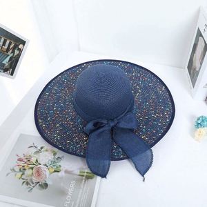 Sombrero de Paja para Mujer al por Mayor, Colorido, de Ala Ancha, Natural, con Copa Plana, Tejido, con Visera Bordada en 3D, para Playa, Viajes y Pesca - Product Image 5