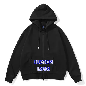 Manufacturer Black Hoodies Men Oversized Zip Up Hoodie Custom Puff Print Hoodie Unisex