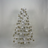 Fabrik-Großhandel: Weißer, vorbeleuchteter Weihnachtsbaum mit abgeknickten Ästen und Kugel-Set, LED-Beleuchtung, Kunststoffmaterial, Netzstecker-Betrieb