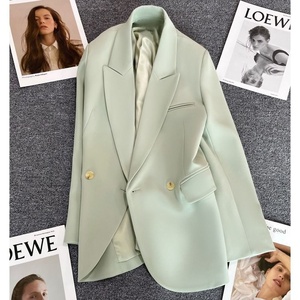 Blazer Vert Menthe pour Femme en <span class=keywords><strong>Laine</strong></span>/<span class=keywords><strong>Soie</strong></span>, Style Automne Uni, Création de Niche Tendance Hong Kong & Corée - Product Image 1