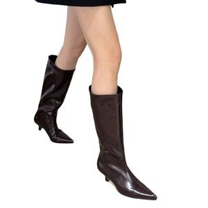 Vente en gros usine – Nouveauté 2026 : Bottes tendance pour femme en cuir véritable, imperméables, à talon aiguille, confortables et à enfiler, longueur genou - Product Image 3