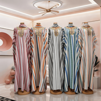 Robe Kaftan Rayée Colorée pour Femme, Col en V, Manches Courtes, Coupe Ample, Maxi, Style Africain Bohème, Tenue Décontractée pour les Fêtes, Ramadan, Modeste
