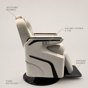 Electric Reclining Barber Salon <b>Chair</b> <b>Cream</b> White PU <b>Leather</b> with Heavy-Duty Hydraulic Pump USB Charging Port for Barber Shop - Product Image 4