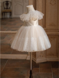 Abito in Pizzo e Tulle Stile Principessa con Maniche Volanti per Bambine, Ideale per Compleanni e Matrimoni, Primavera/Estate - Product Image 2