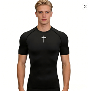 <span class=keywords><strong>T</strong></span>-shirts de compression à manches courtes pour hommes, tissu respirant à séchage rapide, avec un motif croisé classique - Product Image 6